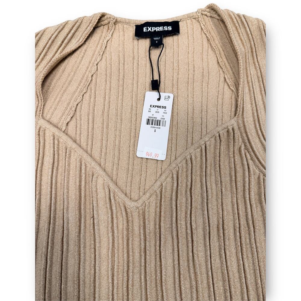 Express Ribbed Metallic Shimmer Cap Sleeve Sweater Top Size S NWT - Picture 5 of 9